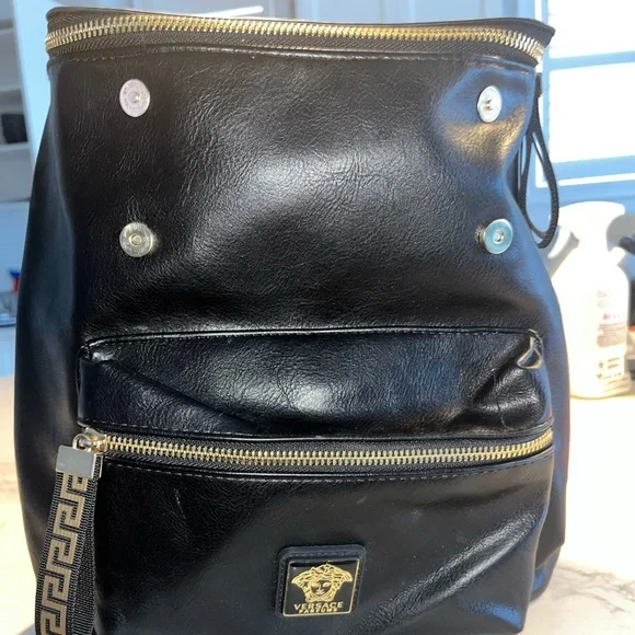 NWOT Versace Parfums black with gold hardware Lots of pockets